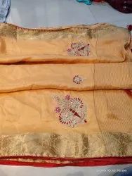 Designer Saree Russian Silk with Designer Hand Work Pure Zardoji Work Butta
