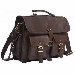 Handmade 15 Inch Black Leather Messenger Bag