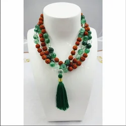 Fusion Mala - Moss Agate, Rudraksha & Clear Quartz