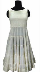 Off White Ankle Length Frock Style Sleeveless Chikankari Kurti
