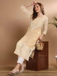 2543 Hand Embroidered Chikankari Georgette Kurti