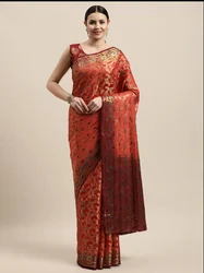 Anu Orange Maroon Minakari Kanjivaram Silk Saree