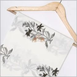 Floral Hand Block Printed Cotton Fabric For Dress Material