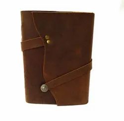 Antique Handmade Leather Journal With Diagonal Strap Closure