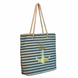 Blue Striped Ladies Hand Bag