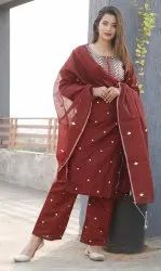 chanderi kurti palazzo with duaptta (salwar suit)