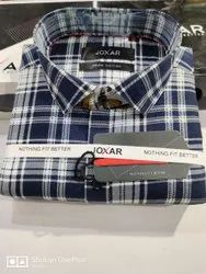 Men Blue And White Cotton Check Shirt