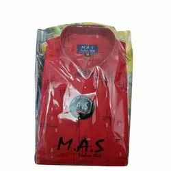 Men Printed Red Cotton Shirt